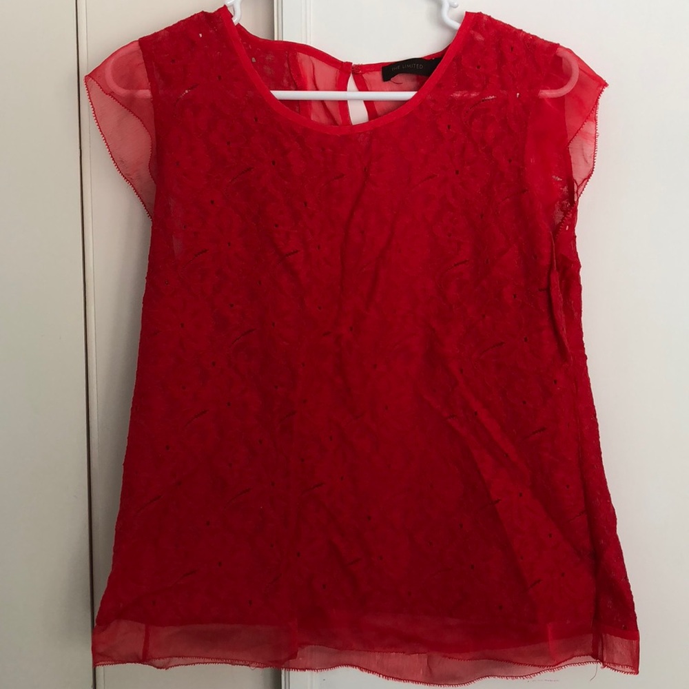 Sheer red floral shirt